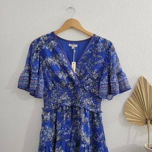 New Max Studio Floral smocked flutter sleeve dress